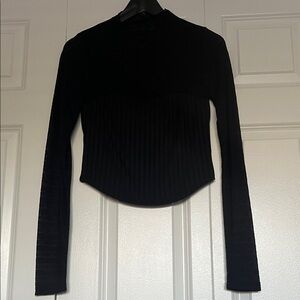 Altar'd State Black Ribbed Long Sleeve Top